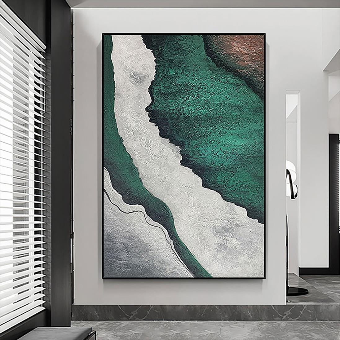 ビーチ波抽象的な緑 05 壁アート ミニマリズム テクスチャ油絵